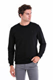 Siyah Regular Fit Düz Pamuklu Bisiklet Yaka Sweatshirt