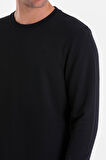 Siyah Regular Fit Düz Pamuklu Bisiklet Yaka Sweatshirt