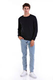 Lacivert Regular Fit Düz Pamuklu Bisiklet Yaka Sweatshirt