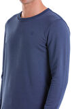 indigo Regular Fit Düz Pamuklu Bisiklet Yaka Sweatshirt