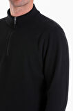 Siyah Regular Fit Düz Yarım Boy Fermuarlı Polar Sweatshirt