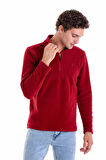 Bordo Regular Fit Düz Yarım Boy Fermuarlı Polar Sweatshirt