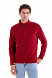 Bordo Regular Fit Düz Yarım Boy Fermuarlı Polar Sweatshirt