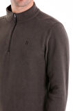 Haki Regular Fit Düz Yarım Boy Fermuarlı Polar Sweatshirt