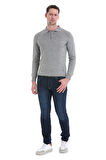 Gri Regular Fit Düz Polo Yaka Triko Kazak | L