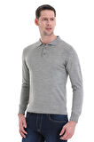 Gri Regular Fit Düz Polo Yaka Triko Kazak | L