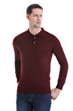 Bordo Regular Fit Düz Polo Yaka Triko Kazak | M