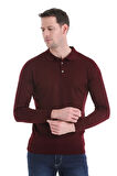 Bordo Regular Fit Düz Polo Yaka Triko Kazak | M
