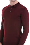 Bordo Regular Fit Düz Polo Yaka Triko Kazak | XL