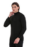 Siyah Regular Fit Düz Yarım Balıkçı Yaka Yünlü Triko Kazak | S