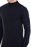 Lacivert Regular Fit Düz Yarım Balıkçı Yaka Yünlü Triko Kazak | S
