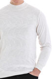 Beyaz Regular Fit Jakarlı Yarım Balıkçı Yaka Yünlü Triko Kazak | 3XL
