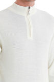 Ekru Regular Fit Jakarlı Yarım Balıkçı Yaka Fermuarlı Yünlü Triko Kazak | 3XL