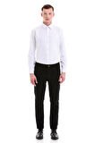 Siyah Slim Fit Baskılı Pamuklu Slim Yaka Uzun Kollu Klasik Gömlek | S