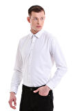 Siyah Slim Fit Baskılı Pamuklu Slim Yaka Uzun Kollu Klasik Gömlek | S