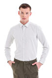 Yeşil Slim Fit Baskılı Pamuklu Slim Yaka Uzun Kollu  Klasik Gömlek | M