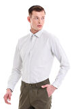 Yeşil Slim Fit Baskılı Pamuklu Slim Yaka Uzun Kollu  Klasik Gömlek | M