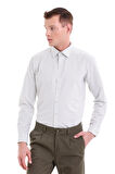 Yeşil Slim Fit Baskılı Pamuklu Slim Yaka Uzun Kollu  Klasik Gömlek | M