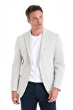 Beyaz  Slim Fit Çizgili Sivri Yaka Casual Ceket | 48