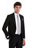 Siyah Slim Fit Mono Yaka Desenli Klasik Takım Elbise