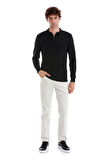 Siyah Regular Fit Jakarlı Polo Yaka Yünlü Triko Kazak | 4XL