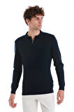 Lacivert Regular Fit Jakarlı Polo Yaka Yünlü Triko Kazak | XL