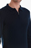 Lacivert Regular Fit Jakarlı Polo Yaka Yünlü Triko Kazak | XL