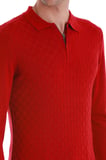 Kırmızı Regular Fit Jakarlı Polo Yaka Yünlü Triko Kazak | 4XL