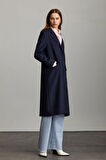 Saykı Woman Lacivert Slim Fit Çizgili Mono Yaka Basic Isabella Manto | 36/S