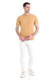 Hardal Regular Fit Düz 100% Pamuklu Bisiklet Yaka Tişört | XL