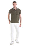 Haki Regular Fit Düz 100% Pamuklu Polo Yaka Tişört | L