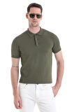 Haki Regular Fit Düz Rayon Polo Yaka Tişört | S