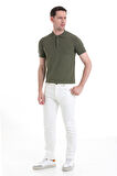 Haki Regular Fit Düz Rayon Polo Yaka Tişört | S
