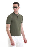 Haki Regular Fit Düz Rayon Polo Yaka Tişört | S