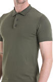 Haki Regular Fit Düz Rayon Polo Yaka Tişört | S