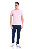 Pembe Regular Fit Düz 100% Pamuk Bisiklet Yaka Tişört