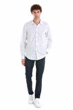 Lacivert Comfort Fit Baskılı Slim Yaka Uzun Kollu Spor Gömlek | S