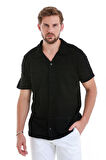Siyah Regular Fit Düz Polo Yaka Tişört | M