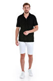 Siyah Regular Fit Düz Polo Yaka Tişört | M