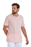 Pembe Regular Fit Düz Bisiklet Yaka Keten Tişört | L