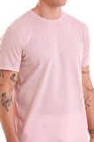 Pembe Regular Fit Jakarlı Bisiklet Yaka Keten Tişört | M