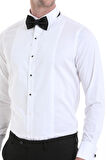Beyaz Comfort Fit Düz 100% Pamuklu Slim Yaka Manşetli Uzun Kollu Saten Klasik Gömlek | 3XL