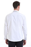 Beyaz Comfort Fit Düz 100% Pamuklu Slim Yaka Manşetli Uzun Kollu Saten Klasik Gömlek | S