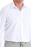 Beyaz Slim Fit Desenli Slim Yaka Pamuklu Uzun Kollu Gömlek | S
