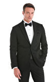 Siyah Slim Fit Desenli Çıkma Sivri Yaka Klasik Damatlık | 50