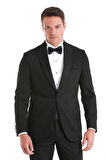Siyah Slim Fit Desenli Çıkma Sivri Yaka Klasik Damatlık | 50