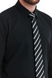 Siyah Slim Fit Desenli Slim Yaka Pamuklu Uzun Kollu Gömlek | M