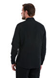 Siyah Slim Fit Desenli Slim Yaka Pamuklu Uzun Kollu Gömlek | M