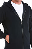 Lacivert Regular Fit Düz Pamuklu Fermuarlı Sweatshirt | M