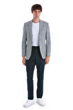 Lacivert Comfort Fit Desenli Mono Yaka Klasik Ceket | 44